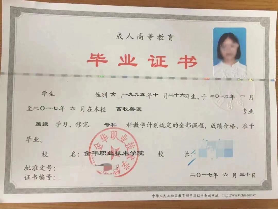 金华职业技术学院毕业证书