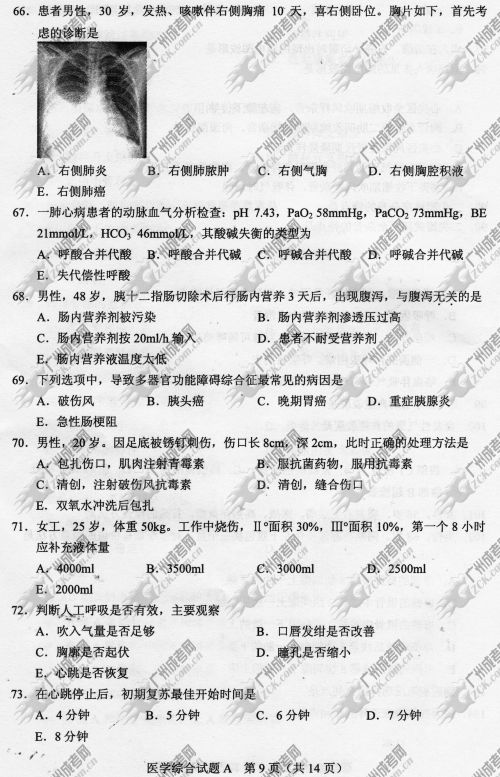 浙江省成人高考2014年统一考试专升本医学综合真题A卷
